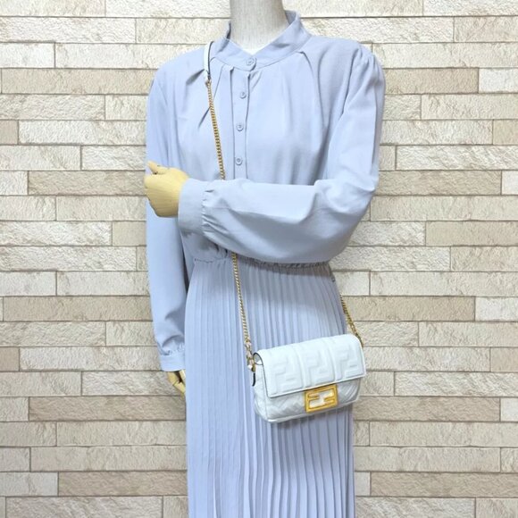 FENDI Shoulder Bag Cross Body 8BS017 leather 2way Chain Baguette Mini - Picture 2 of 9